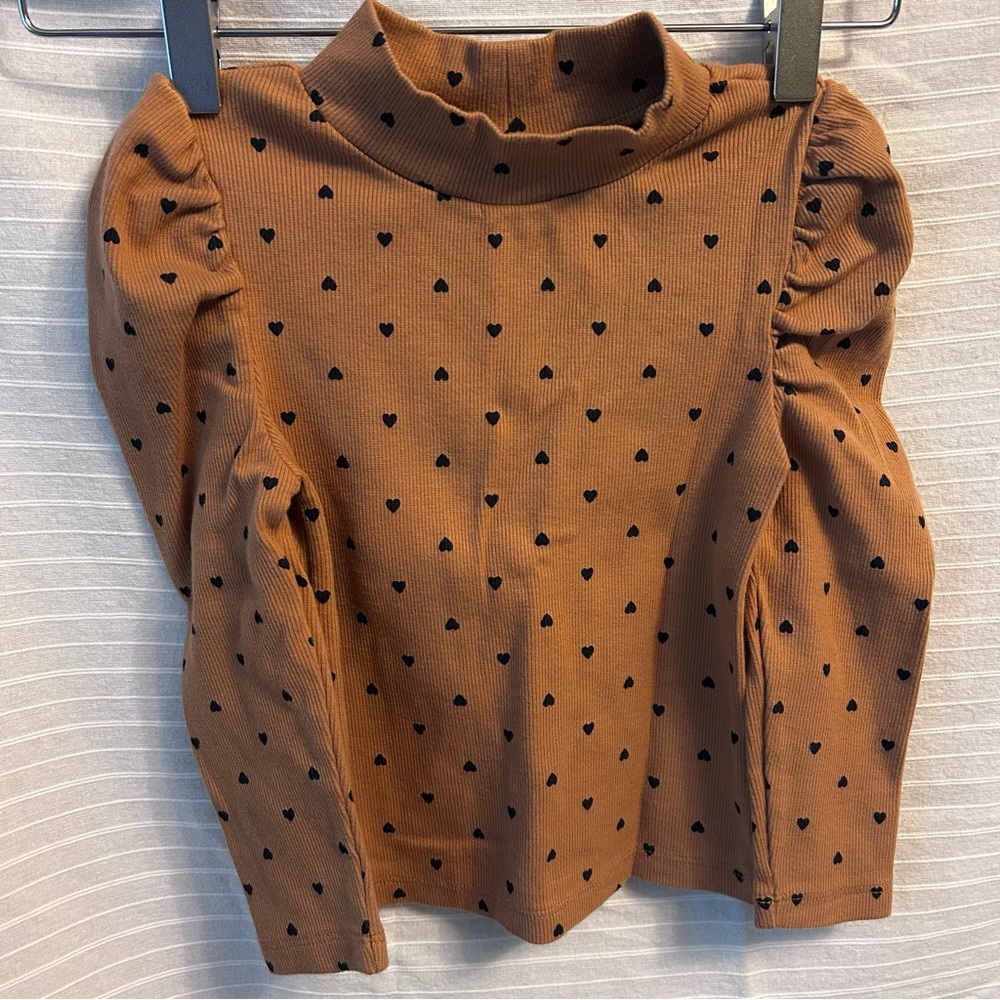 GAP Brown Heart Print puff sleeved 3T